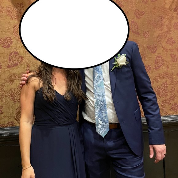 Mori Lee Strapless Chiffon Bridesmaid Dress with Draped Sweetheart Bodice, Navy - Picture 4 of 5